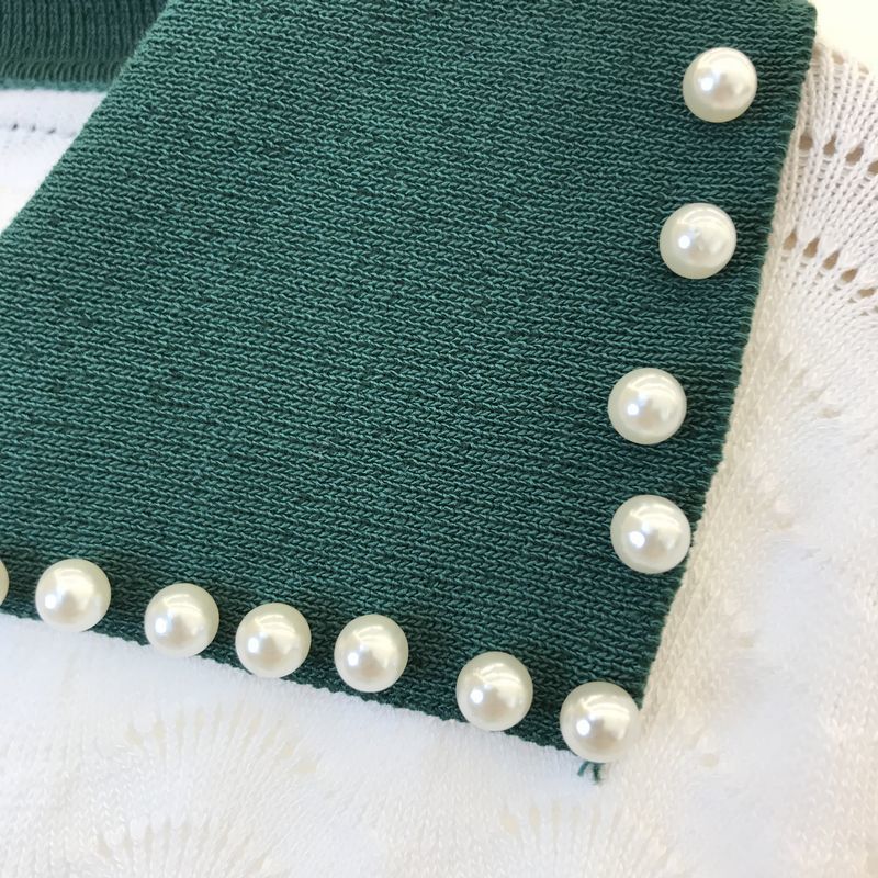 Summer Korean Women's Lapel Beaded Cherry Knit Sweater Fashion Pullover Embroidery Short Sleeve 210506