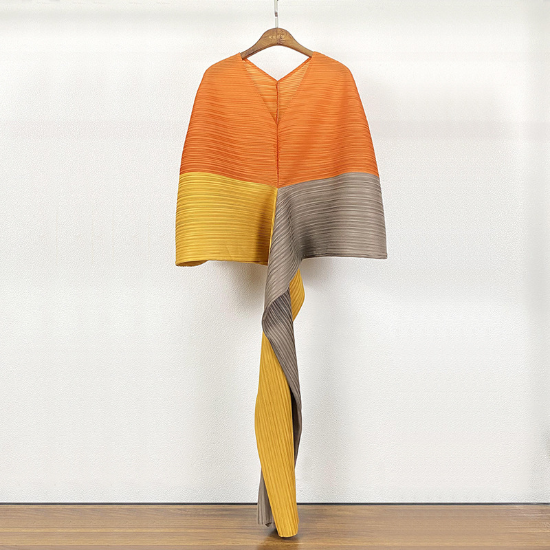 Spring Summer Patchwork Dress Women Casual Loose A-Line Dresses V-neck Pleated Mix Color Streetwear Clothes HT584 210526