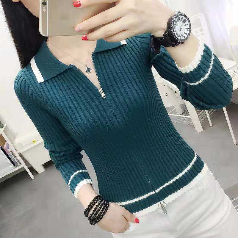 Spring Autumn Cardigan For Women Korean Fashion Turn-Down Collar Long Sleeve Sweater Oversize Zippers Top Female Soft Knitwear 210918