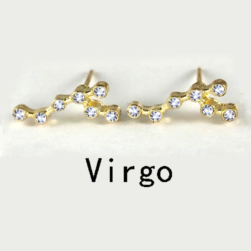 12 Constellation Austrian Crystal Stud Earrings Gold Silver Plated Horoscope Zodiac Symbol Earrings for Women Nice Jewelry Brithday Gift with Wish Pap