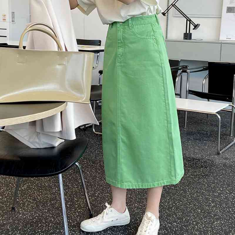 Spring Split A-line Women Long Skirts Solid Korean Elegant Casual Mujer Faldas Office Lady Fashion Female Clothing 13A279 210525