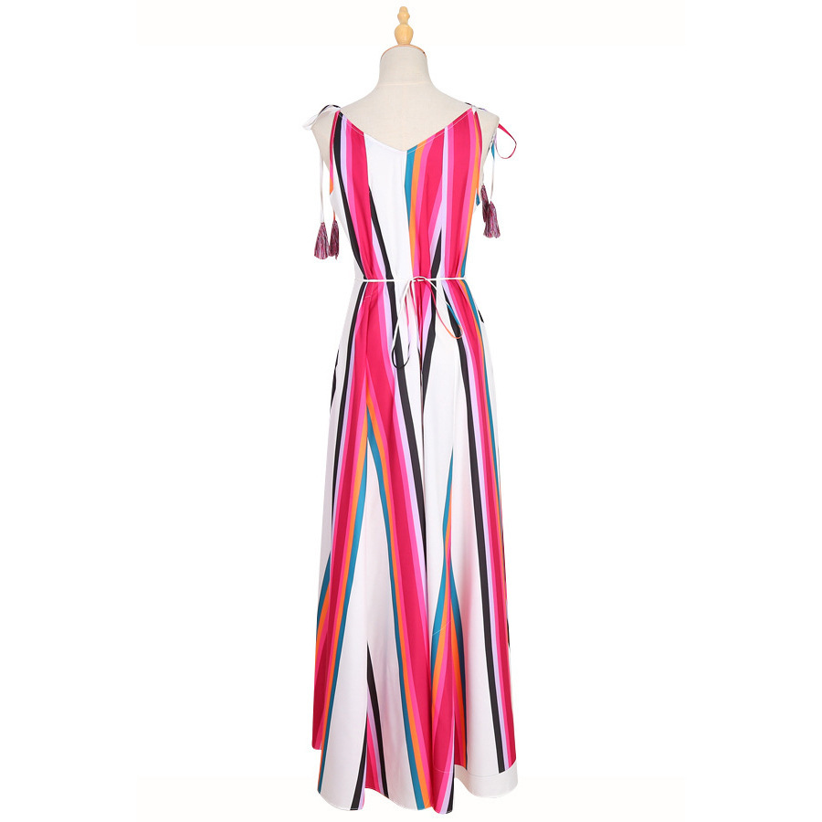 Women Dress V-neck Striped Plus Size Long Dresses Sleeveless Sexy Vintage Summer Clothes 210513