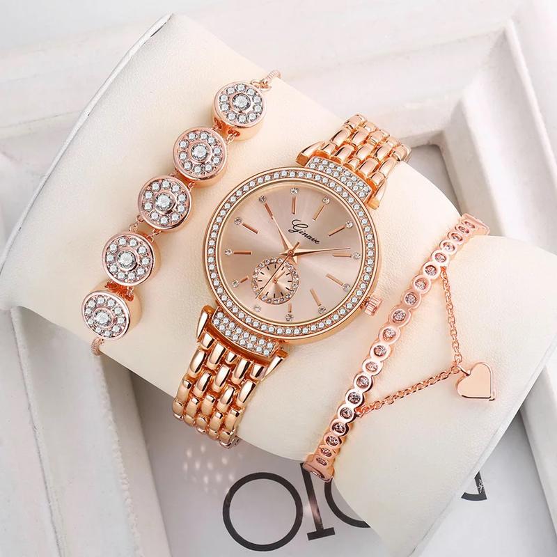 Wristwatches GINAVE Fashion 3pcs Set Women Watches Luxury Steel Band Rhinestone Watch Ladies Quartz WristWatch Bracelet Dress, Rose gold set
Wristwatches GINAVE Fashion 3pcs Set Women Watches Luxury Steel Band Rhinestone Watch Ladies Quartz WristWatch Bracelet Dress, Rose gold set