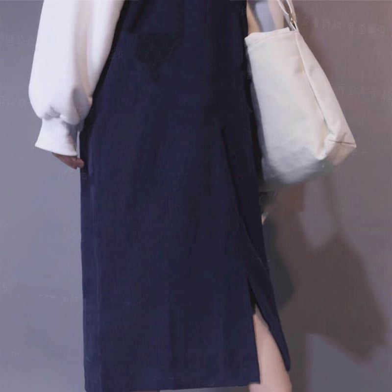 Women two-piece suit Korean style solid color wild sweater + loose and thin strap skirt fashion autumn winter college casual 210526