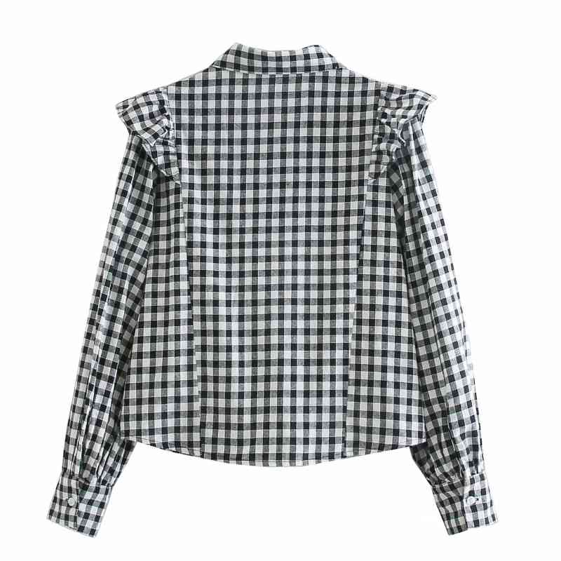 Spring Women Cascading Ruffle Plaid Blouse Female Long Sleeve Shirt Office Lady Loose Tops Blusas S8397 210430