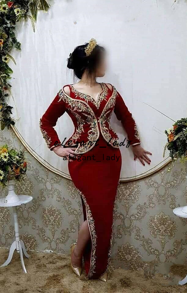 Aso Ebi Arabic Mermaid Evening Dresses with Long Sleeve Jacket 2022 Red Sparkly Crystal Karakou Algerie Split Prom Dress Soirée de Mariage