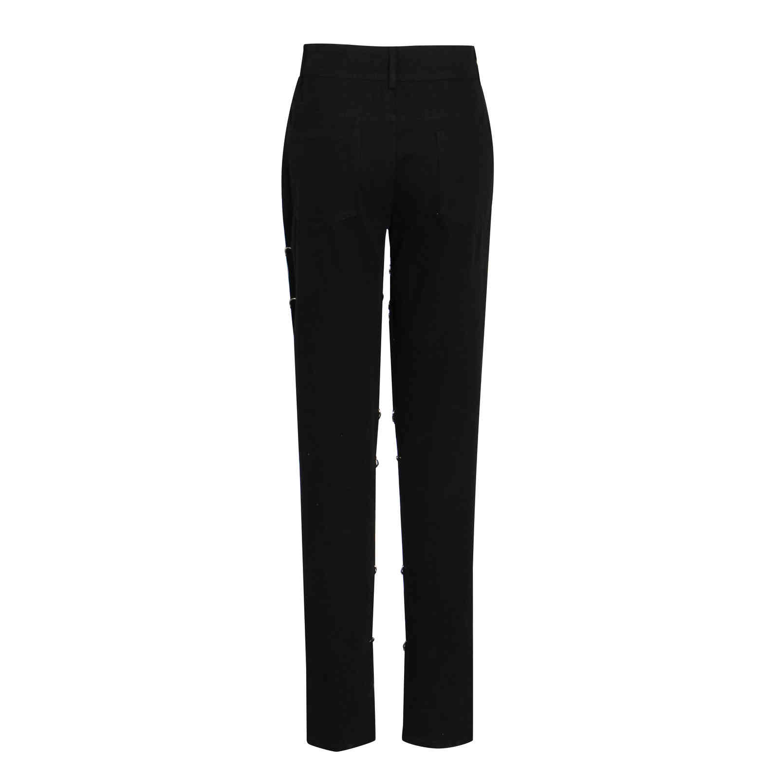 Black Patchwork Chain Jeans For Women High Waist Casual Streetwear Pants Female Fashion New Clothing Stylish 210428
