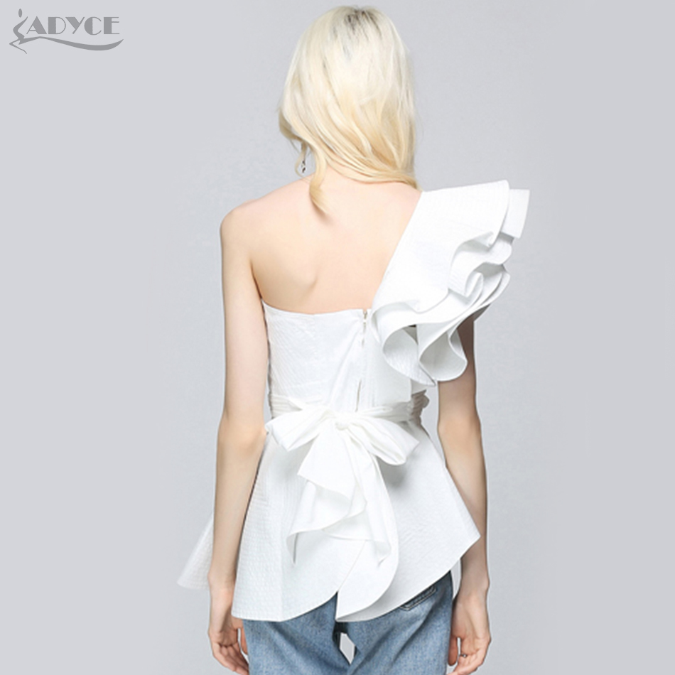Fashion Summer Runway Tops Sexy White Women One Shoulder Ruffles Strapless Short Nightclub wear Crop Top 210423
