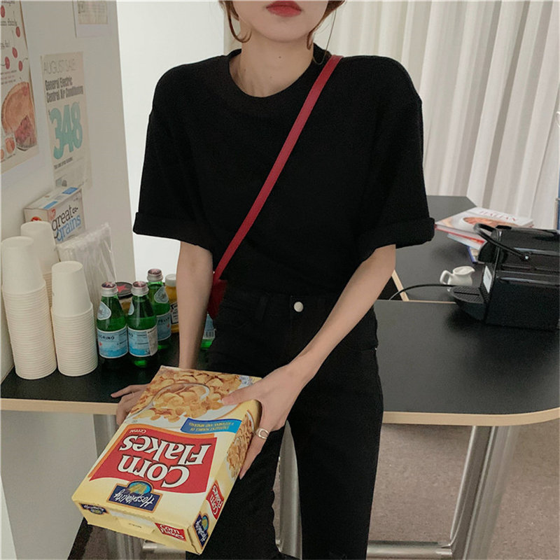 All Match Stylish Female T-Shirts Loose Women Solid Short Sleeves Casual Brief Chic Sexy Korean Tops 210421