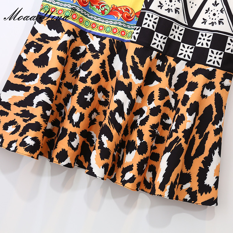 Summer Runway Vintage Dress Women Short sleeve printing Fashion Slim Leopard Mermaid Midi 210524
