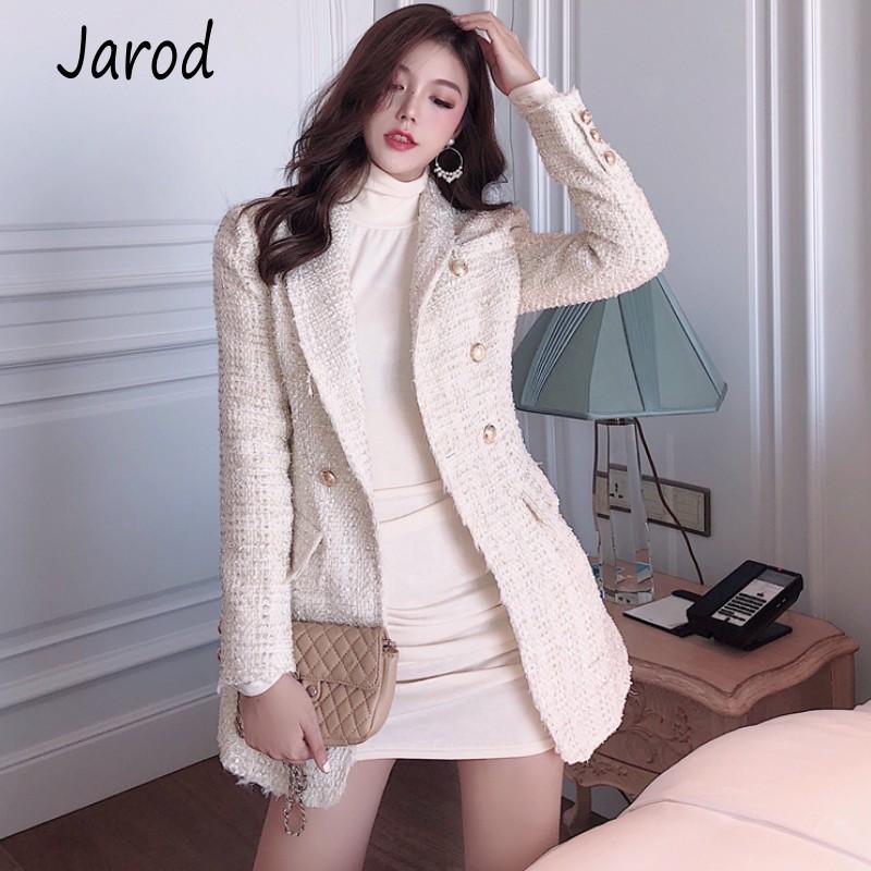 Runway Designer Blazer Women's Double Breasted Metal Button Long Sleeve Notched Collar Jacket Wool Blends Tweed Coat Suits & Blazers