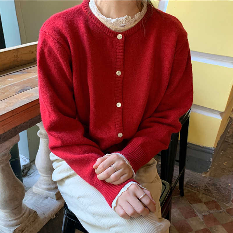 Korean Casual O-neck Long Sleeve Women Sweater Cardigans Autumn Winter Jumpers Single-breasted Female Knit Cardigans 11324 210528wtt