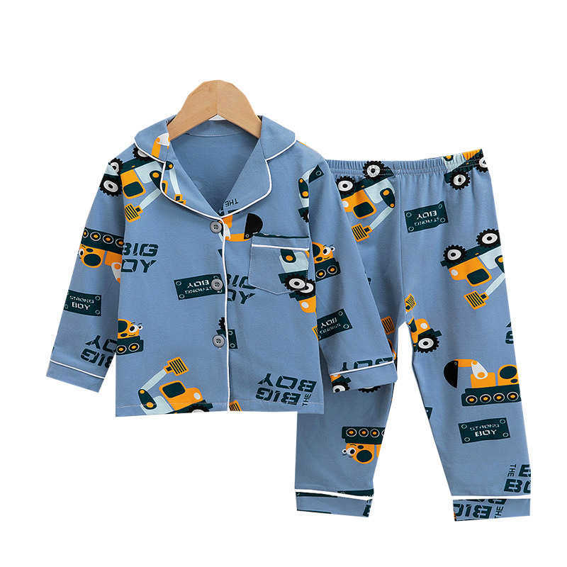 TUONXYE Cartoon Excavator Pajamas For Boys Cotton Long Sleeve Pyjamas Girls Cute pattern Print Kids Sleepwear Clothing 210827