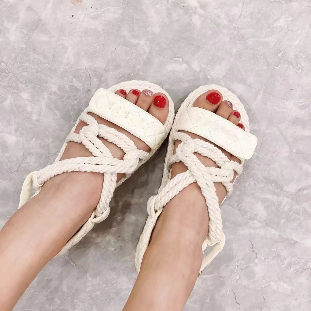 

2021 luxury bubble running women sandals designer beach soft sole leather smooth sports leisure platform multi function Roman Hemp rope woven thick soles shoes, Extra cost for oem