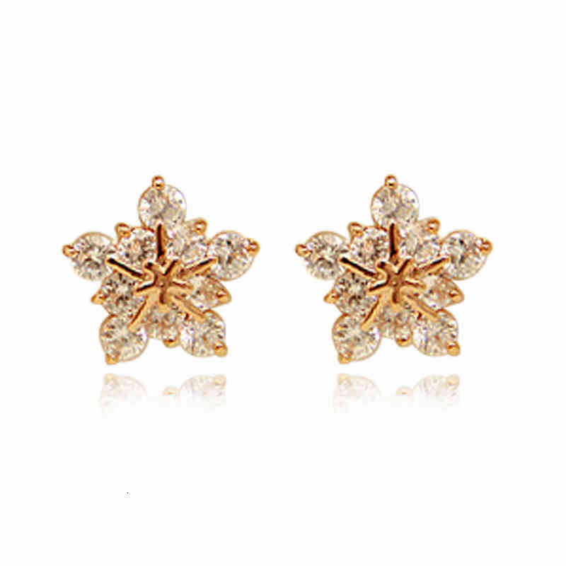 Charms Ear Stud Clip Rings Korean Crystal Snowflake Women's Fashion Temperament Female Shiny Pentagram Zircon Are Fashionable and Versatile