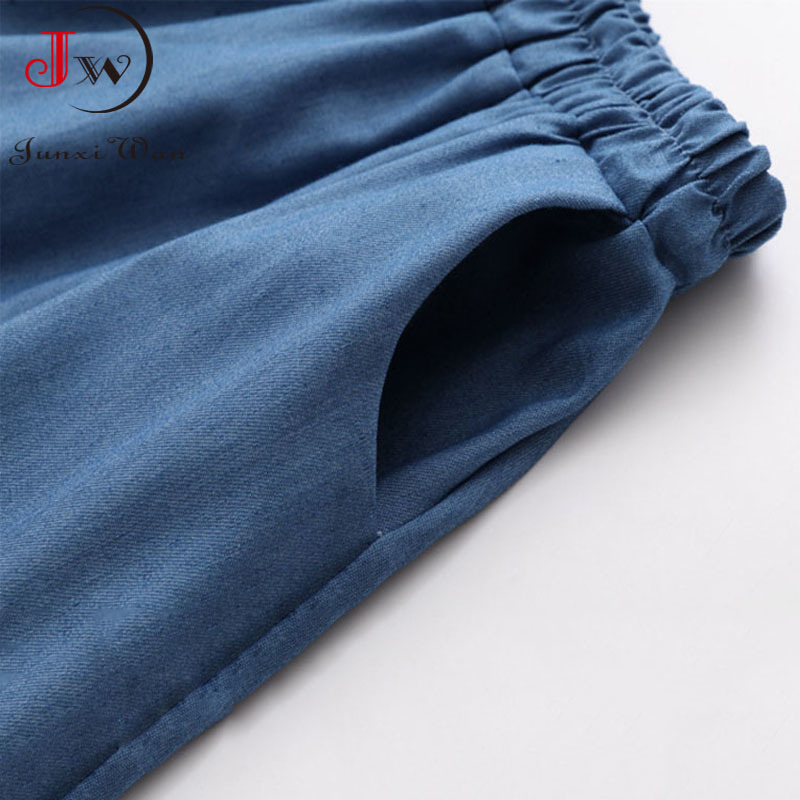 Korean Fashion Women Denim Skirt Shorts Summer Solid Elastic Waist Loose Casual Five-Point Wide Leg Short Pants Jeans 210510