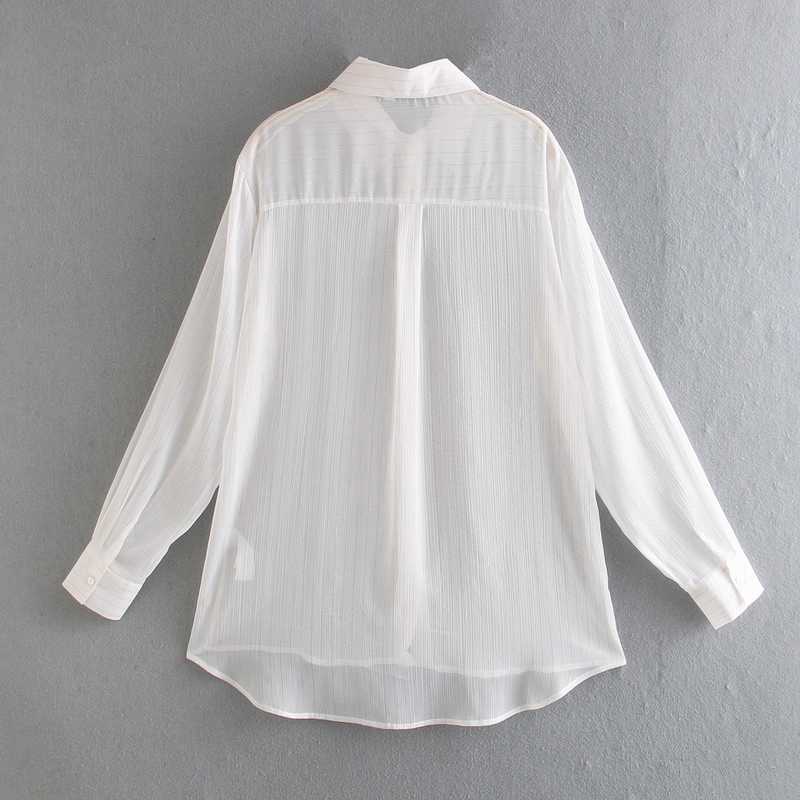 Transparent Women White Striped Shirt Spring Fashion Long Sleeve Plus Size Lady Wide Blouse 210602