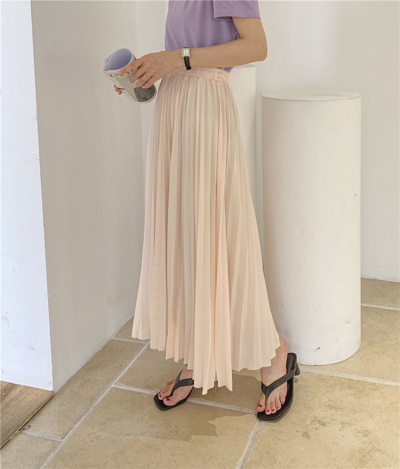High Waist Pleated Skirts Womens Summer OL Elegant Solid A-Line Plus Size Maxi Long Chiffon Skirt Female 210421
