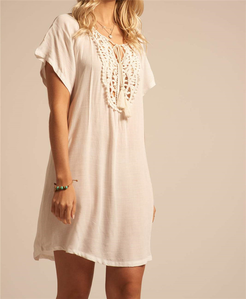 Greek Style Cotton Tunics for Beach Women Swimsuit Cover up Swimwear wear Pareo Dress Saida de Praia #Q564 210420