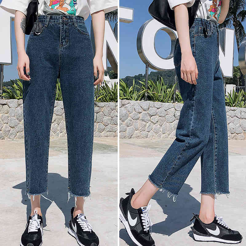 Autumn Casual Denim TrouserHigh Waist Jeans Women Plus Size Boyfriend Straight Vintage with White Blue Black 10425 210518
