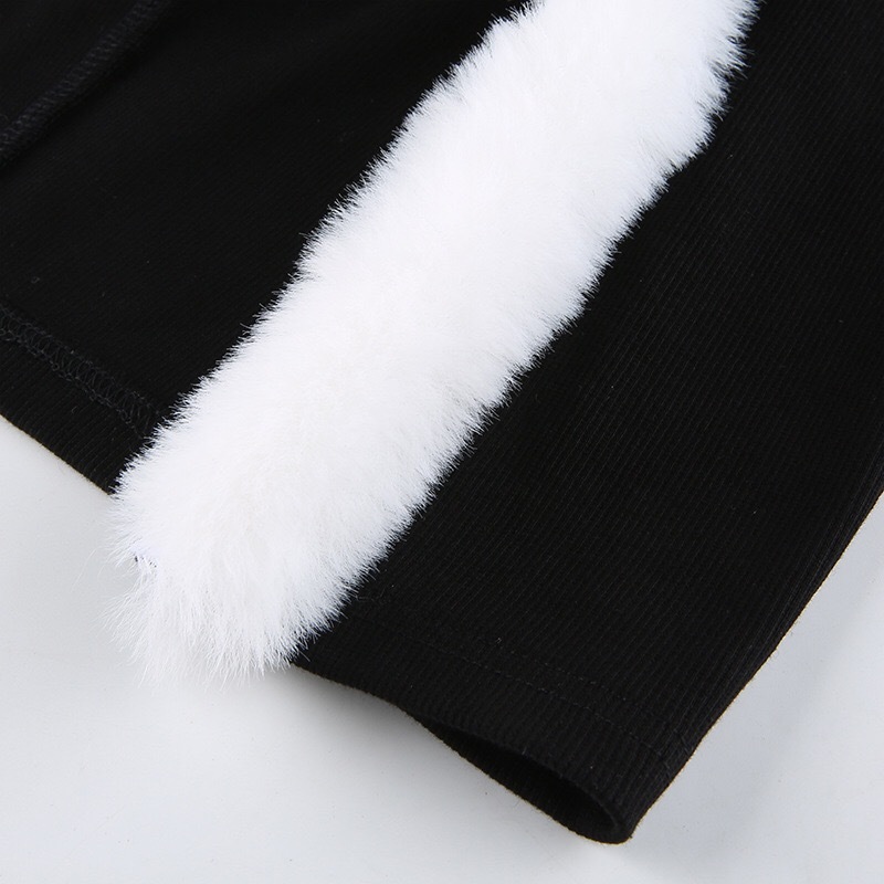 Sexy Women High Waist Spliced Faux fur Mini Skirt Black Y2K Stylish Cool Girl Package Hips Short Skirts Party 210429
