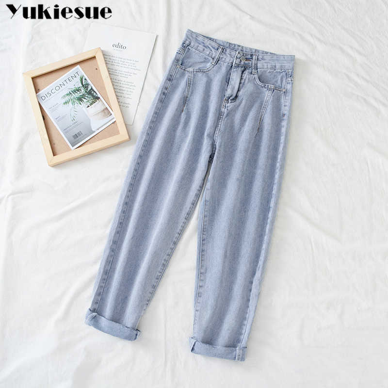 High Waist Jeans Women Harem Pants Loose Casual Korean Mom Jean Vintage Female Denim Trousers Plus Size Pantalon With Belt 210922