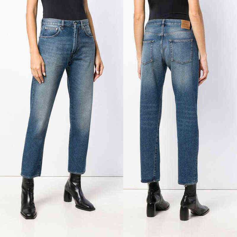Original Denim Washed Jeans Cropped Rinse Straight Twisted Seam Ankle Length Pants Trousers Woman SS 211129