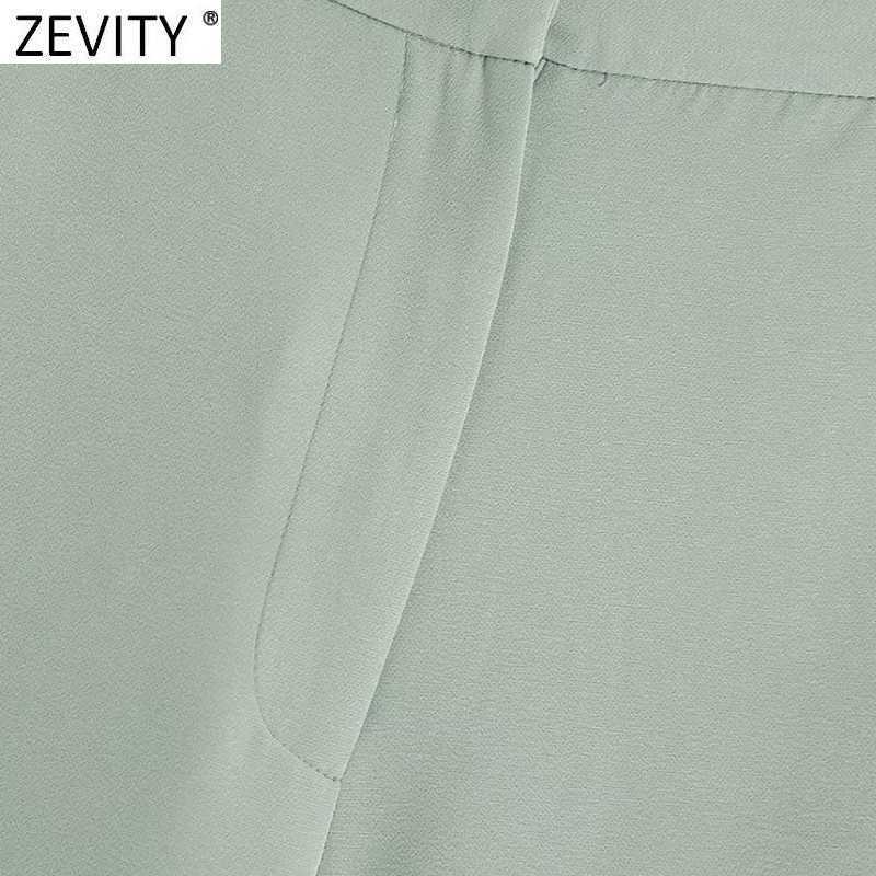 Zevity Women Simply Chic Solid Color Casual Slim Straight Pants Office Lady High Waist Zipper Fly Long Trousers Mujer P1018 210603