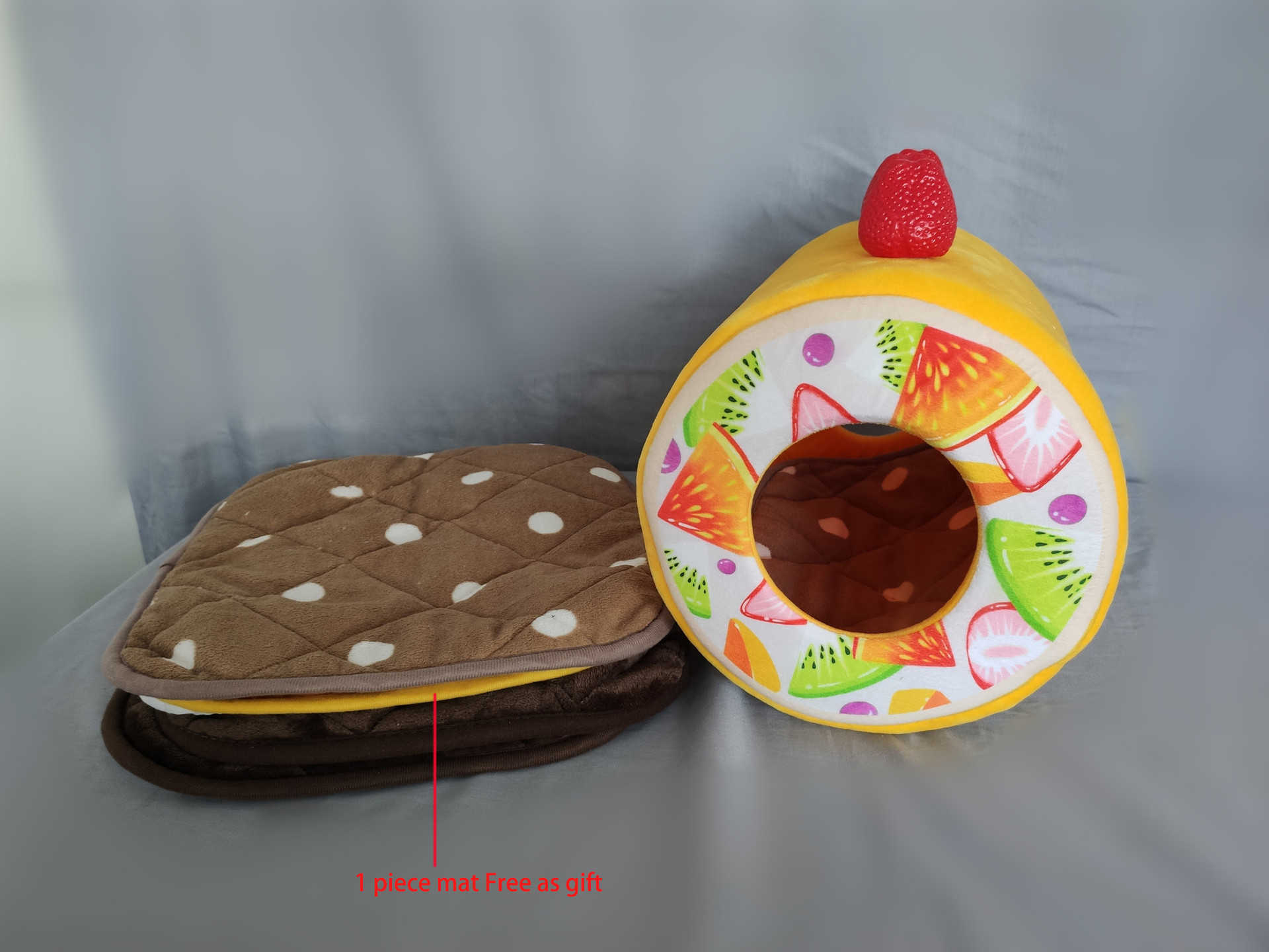 Fruit Tart Dog Cat Bed Cotton Cake Shaped Pet Bed For Cats Funny Cute Kitten Washable Sleep Cave Nest Winter Warm Cozy Cushion 210713