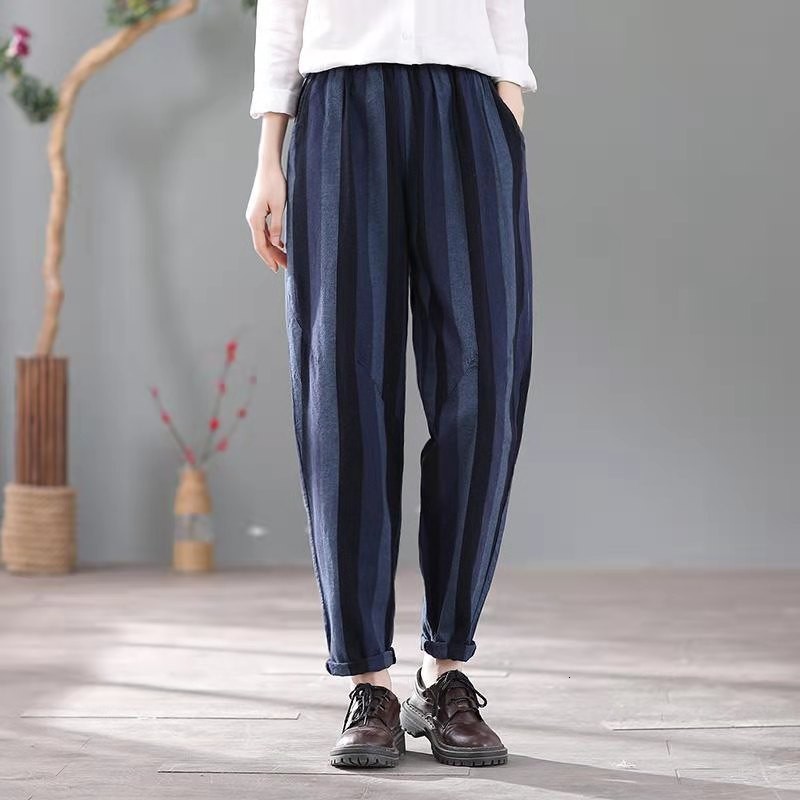 Women's Pants & Capris Spring Korean Style Women Loose Casual Elastic Waist Ankle-length All-matched Striped Cotton Linen Harem W161 HQGE, Blue
Women's Pants & Capris Spring Korean Style Women Loose Casual Elastic Waist Ankle-length All-matched Striped Cotton Linen Harem W161 HQGE, Blue