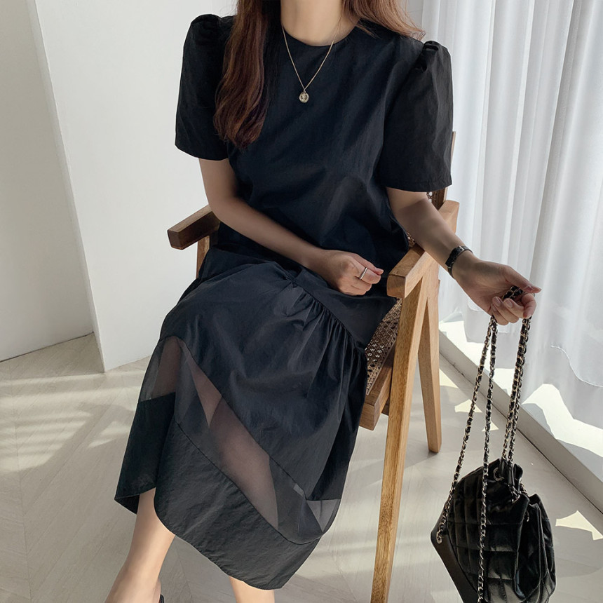 Korea Fashion Women Summer Elegant Puff Sleeve Lace Patchwork Ruffles Dress Casual Party Dresses Vestidos Robe 210519