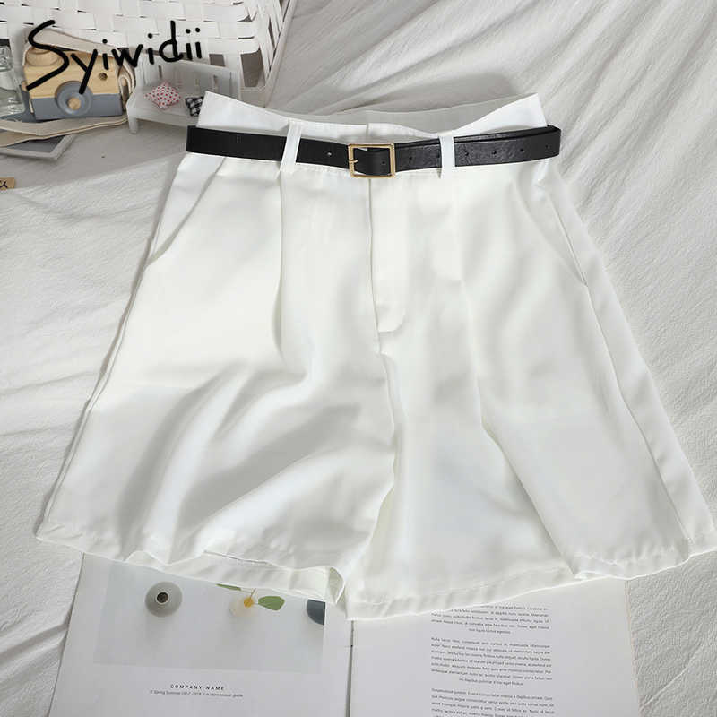Syiwidii Button Up Women's High Waist Shorts Sashes Zipper Casual Solid Black Blue Summer Korean Fashion Office Ladies 210714