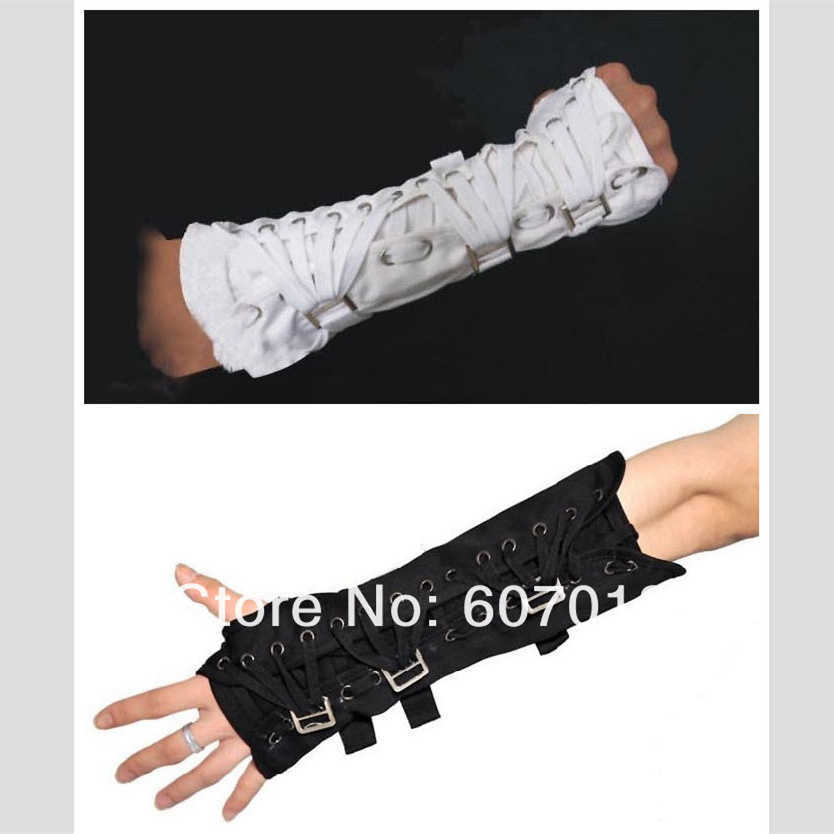 Black and white texture punk cotton adjustable arm guard gloves show party H0818