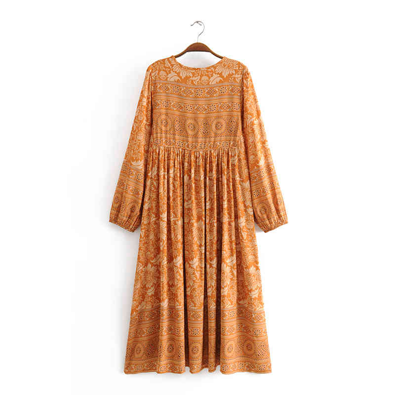 Chu Sau beauty Boho Floral Print Maxi Dress Women Holiday Fashion O-neck Bow Tassel Long Dresess Female Vestido De Moda 210508