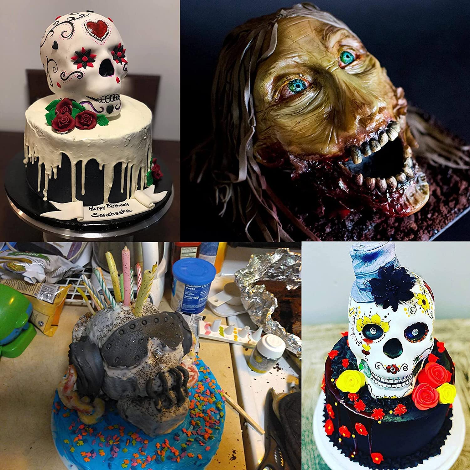 Soft 3D Skull Silicone Cake Mold Large Halloween Baking Skull Cake Pan for Halloween Party and Birthday Party Haunted Skull Baking Cake Mold DIY Bakin