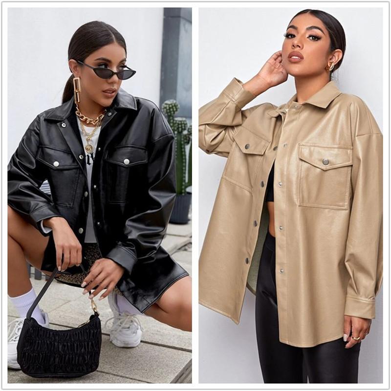 Women's Leather & Faux Autumn Women Casual Coats Female Long Sleeve Lapel Chest Pockets Loose Sleeved Motorcycle Cardigans Streetwear, Black
Women's Leather & Faux Autumn Women Casual Coats Female Long Sleeve Lapel Chest Pockets Loose Sleeved Motorcycle Cardigans Streetwear, Black