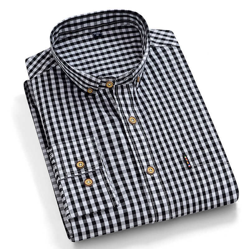 Thin 100% Cotton Plaid Shirts for Men Long Sleeve Regular Fit Checkered Dress shirt Mens Blue Soft Comfortable Male 210714