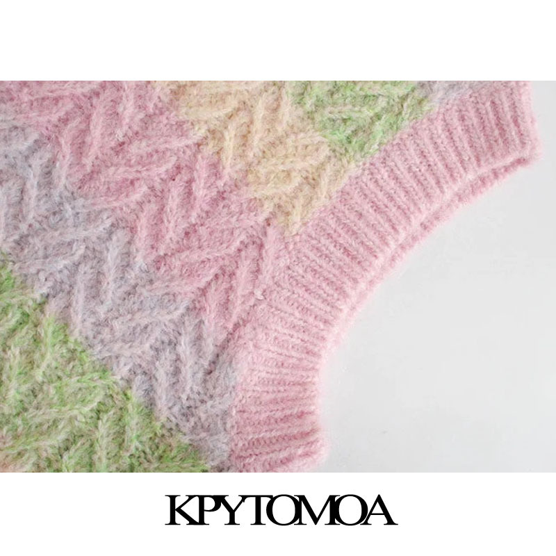 Women Sweet Fashion With Ribbed Trims Striped Vest Sweater O Neck Sleeveless Female Waistcoat Chic Tops 210420