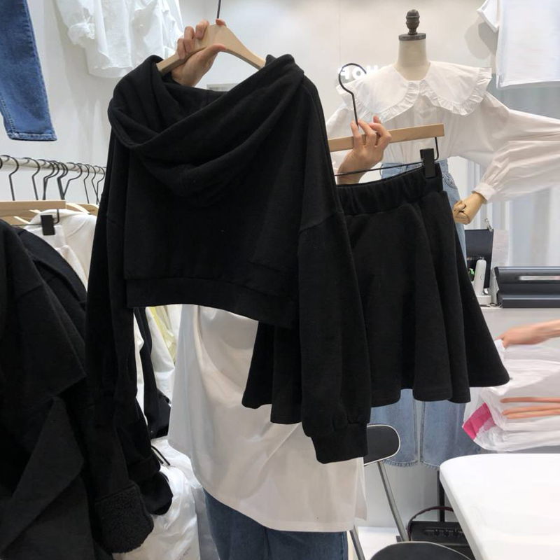 Nomikuma Women Skirt Sets Zipper Hooded Sweatshirt Coat + Lace Up Wait A-line Mini Skirt Korean Spring 2pieces Suits 6G544 210427