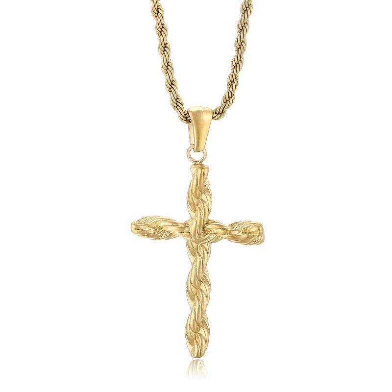 Pendant Necklaces Twisted Rope Chain Cross Men Women Stainless Steel Jewelry, Silver