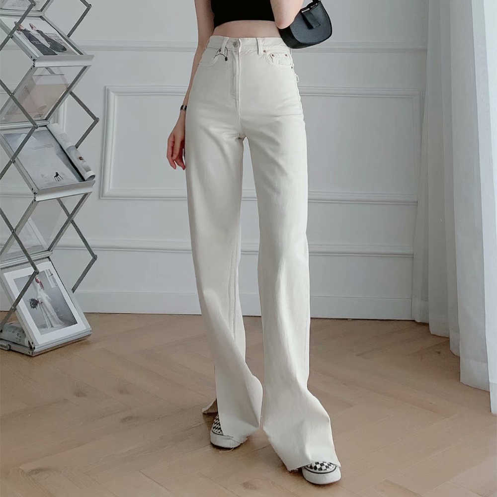 Pants Women Vintage Fashion Hight-waist Casual Slit Wide leg trousers women y2k pantalon pour femme 210709