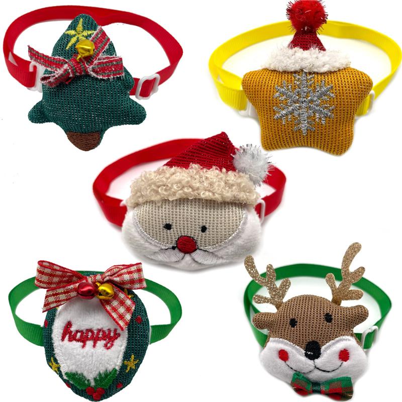 Dog Apparel 50/100pcs Christmas Pet Accessories Santa Claus Deer Collar For Dogs Adjustable Bowtie Necktie Xmas