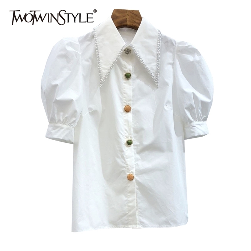 Casual Patchwork Pearl Shirt For Women Lapel Short Sleeve Elegant Blouse Female Fashion Clothing Stylish 210524, White
Casual Patchwork Pearl Shirt For Women Lapel Short Sleeve Elegant Blouse Female Fashion Clothing Stylish 210524, White