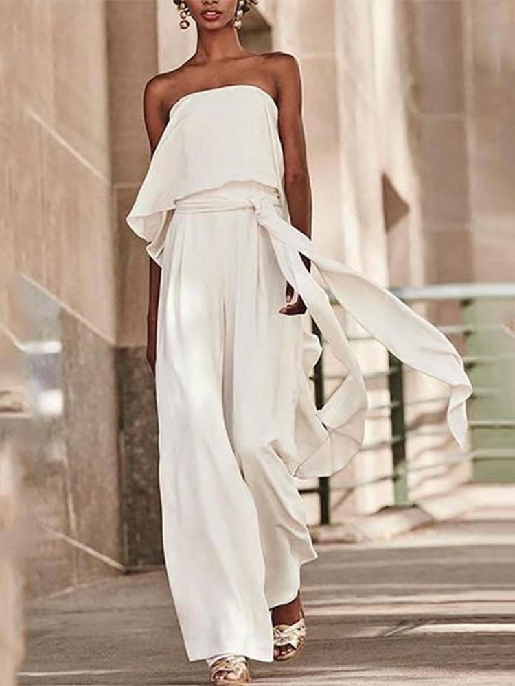 Women Jumpsuit Bandage Sleeveless Off Shoulder White Rompers Womens Plus Size Long Summer Fashion Sexy 210524