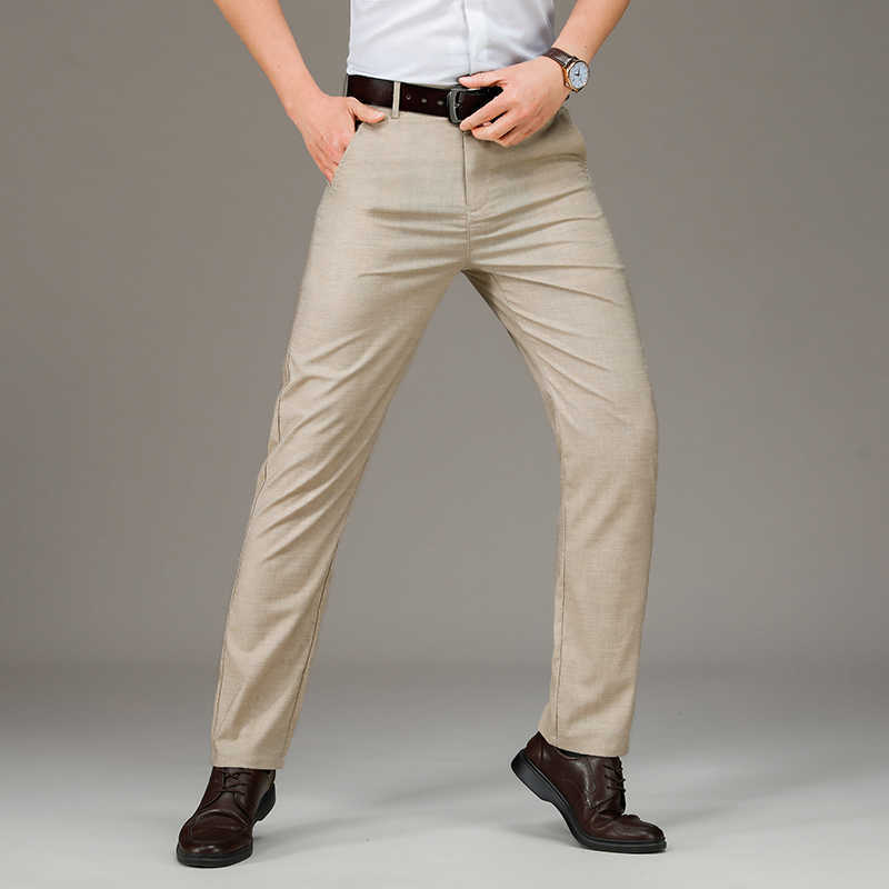 Summer High Waist Linen Men's Pants Loose Thin Breathable Work Wide Legs Classic Business Blue Trausers Male Large Size 35 40 42 211008