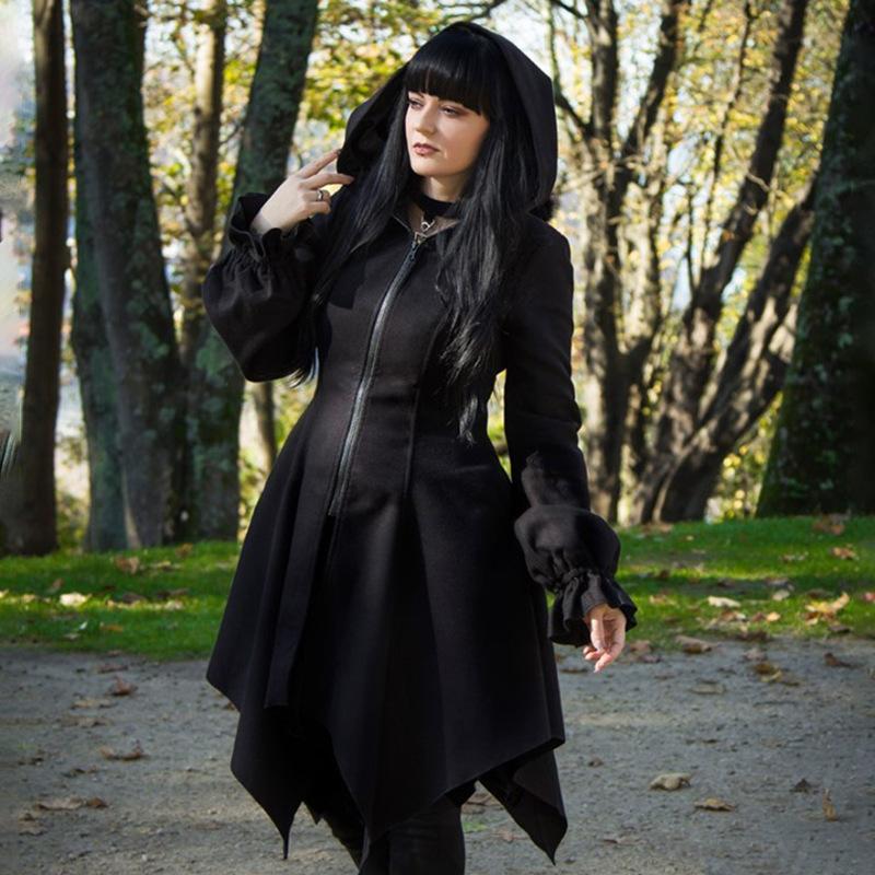 Ruibbit Gothic Vintage Black Hoodies Dress Goth Punk High Waist Zipper Long Sleeve Mini Streetwear Grunge Women Dresses Casual