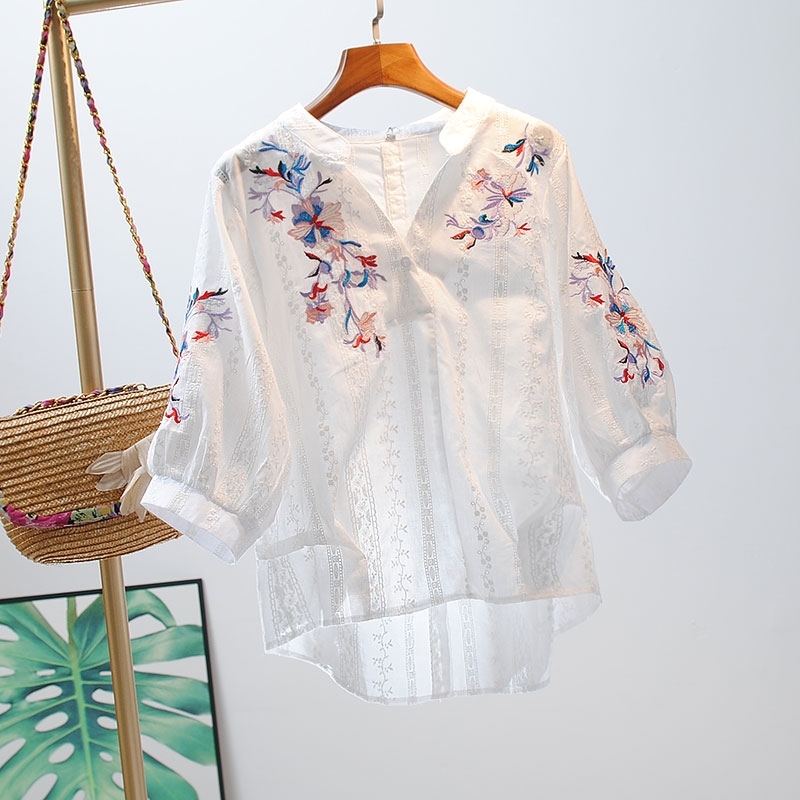 VANOVICH Women's Blouses and Tops Summer Embroidered V-neck Sweet Ladies Wild Casual Clothing 210615, White
VANOVICH Women's Blouses and Tops Summer Embroidered V-neck Sweet Ladies Wild Casual Clothing 210615, White
