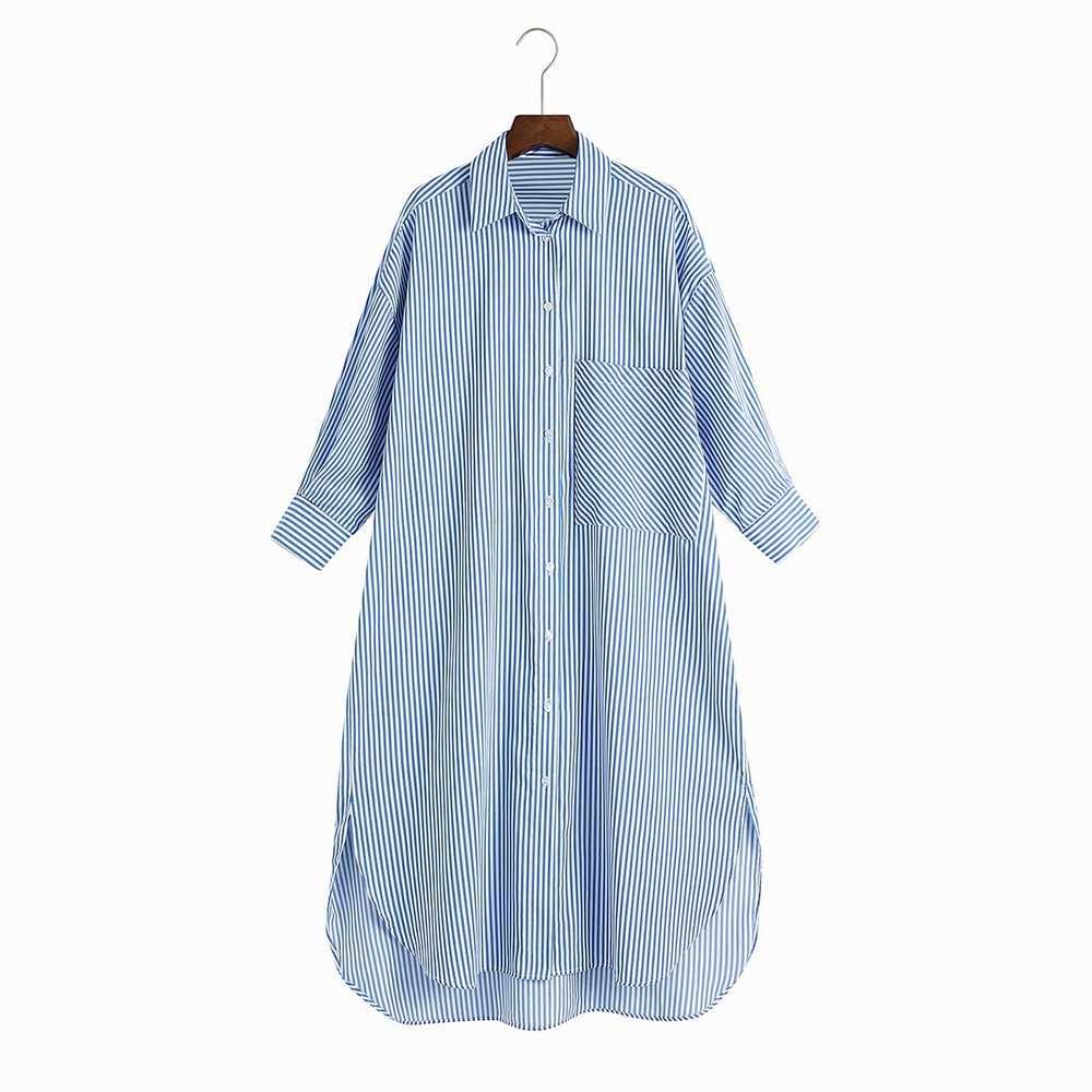 Women Wide Long Shirt Dress Spring Fashion Plus Size Lady Loose Striped Dresses 210602
Women Wide Long Shirt Dress Spring Fashion Plus Size Lady Loose Striped Dresses 210602