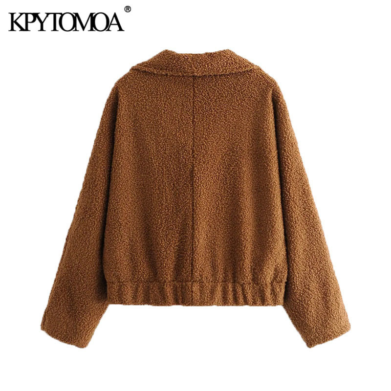 Women Fashion Faux Fur Loose Cozy Jacket Coat Vintage Long Sleeve Elastic Hem Female Outerwear Chic Teddy Overcoat 210416