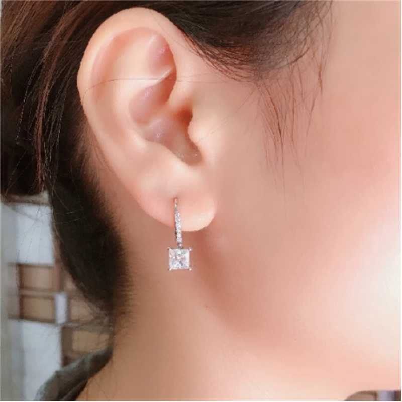 Simple Original 925 sterling silver Dangle Earring Square1ct Dimaond Jewelry Party Wedding Drop Earrings for Women Bridal Gift